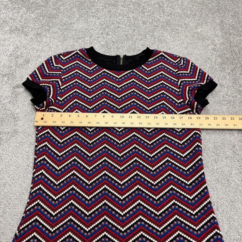 Zara Woman Chevron Geometric Knitted Midi Shift Dress XL Textured Crew Neck Zip - Picture 7 of 13